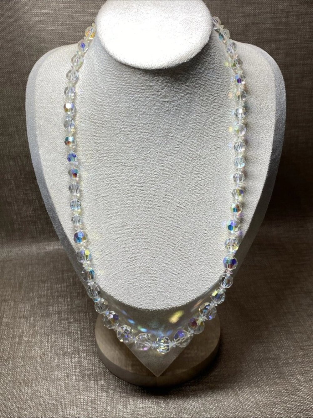 Vintage Sherman Large Aurora Borealis Crystal Bead Necklace 24” 65g Statement